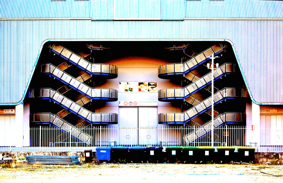 Rear external staircase of the Trade Fair Hall 3 in Frankfurt am Main built by architect Grimshaw